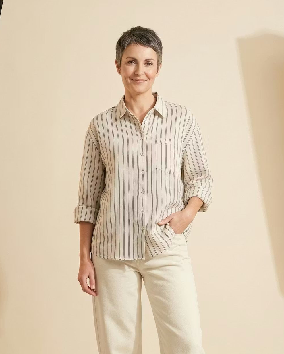 Relaxed Linen Blend Stripe Shirt
