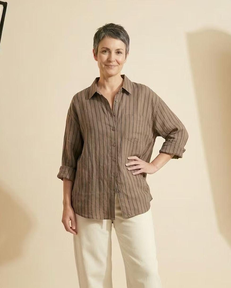 Relaxed Linen Blend Stripe Shirt