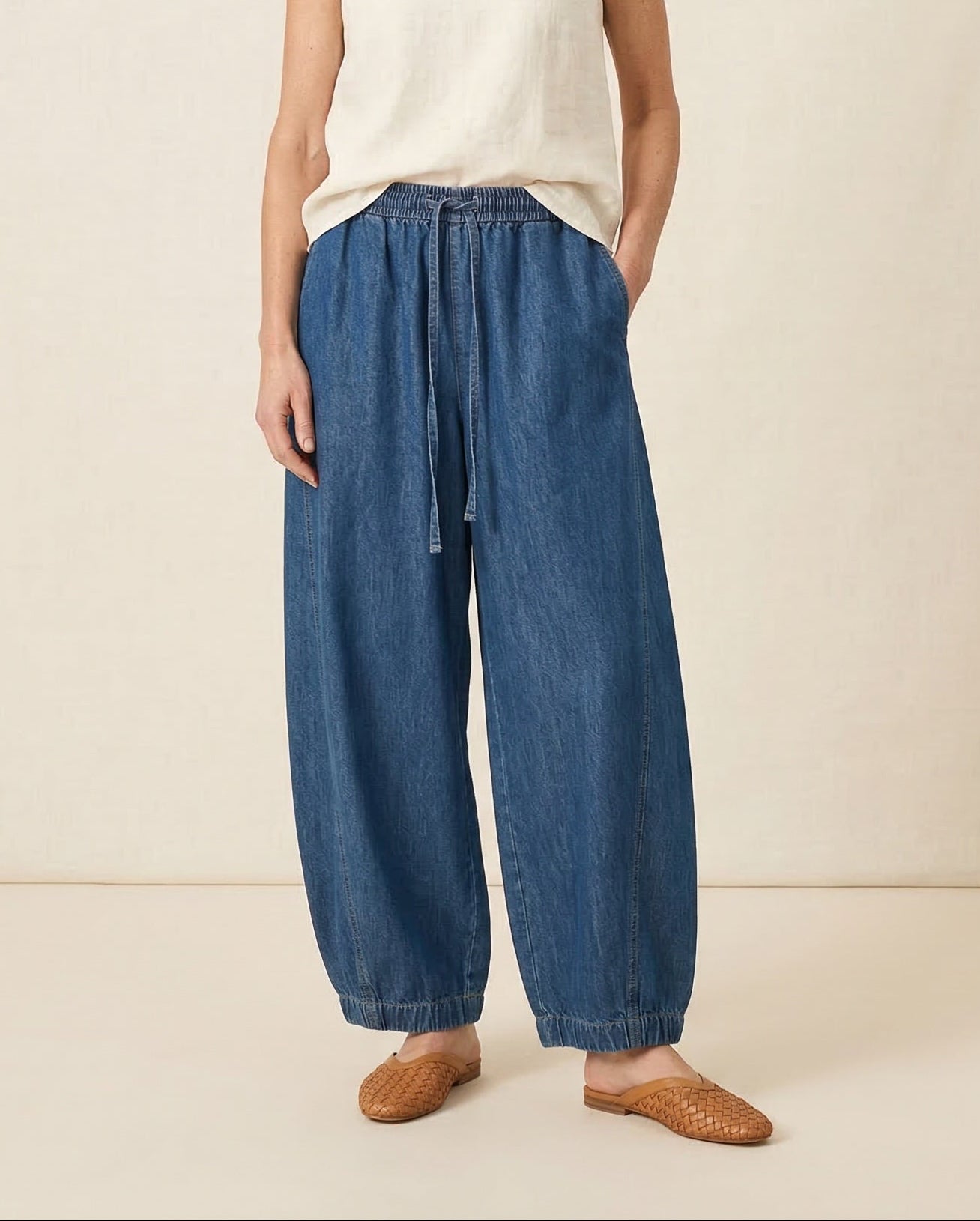 Arden Elastic Wide-Leg Denim Trousers
